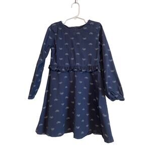 Hope & Henry blue Ruffle Waist dress long sleeve bicycle print cotton Size 7